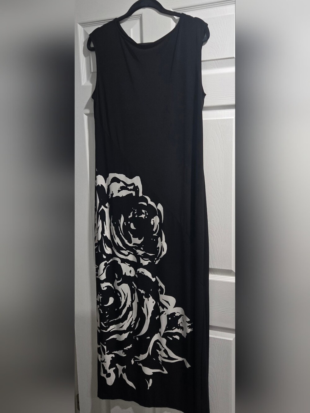 Black Maxi Dress with White Floral Accent